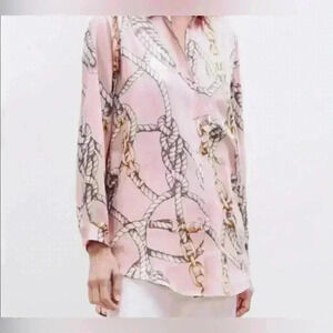 ZARA SATIN PINK BLOUSE GOLDEN ROPE AND CHAIN SIZE L